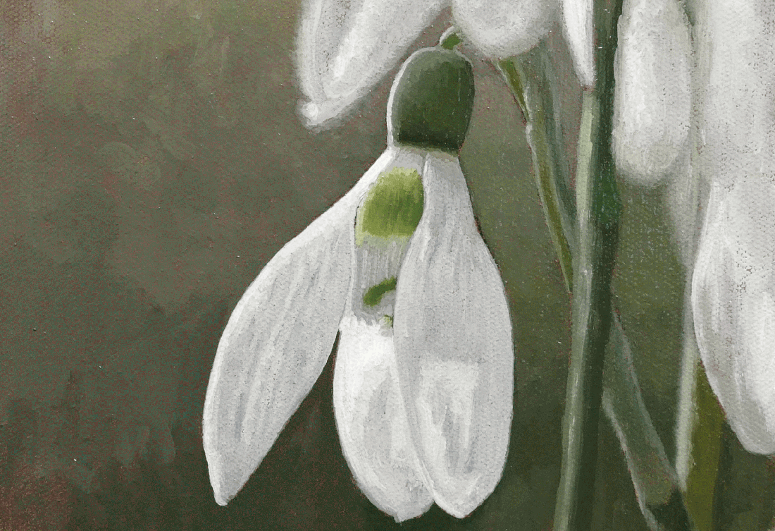 Snowdrop artwork in acrylics